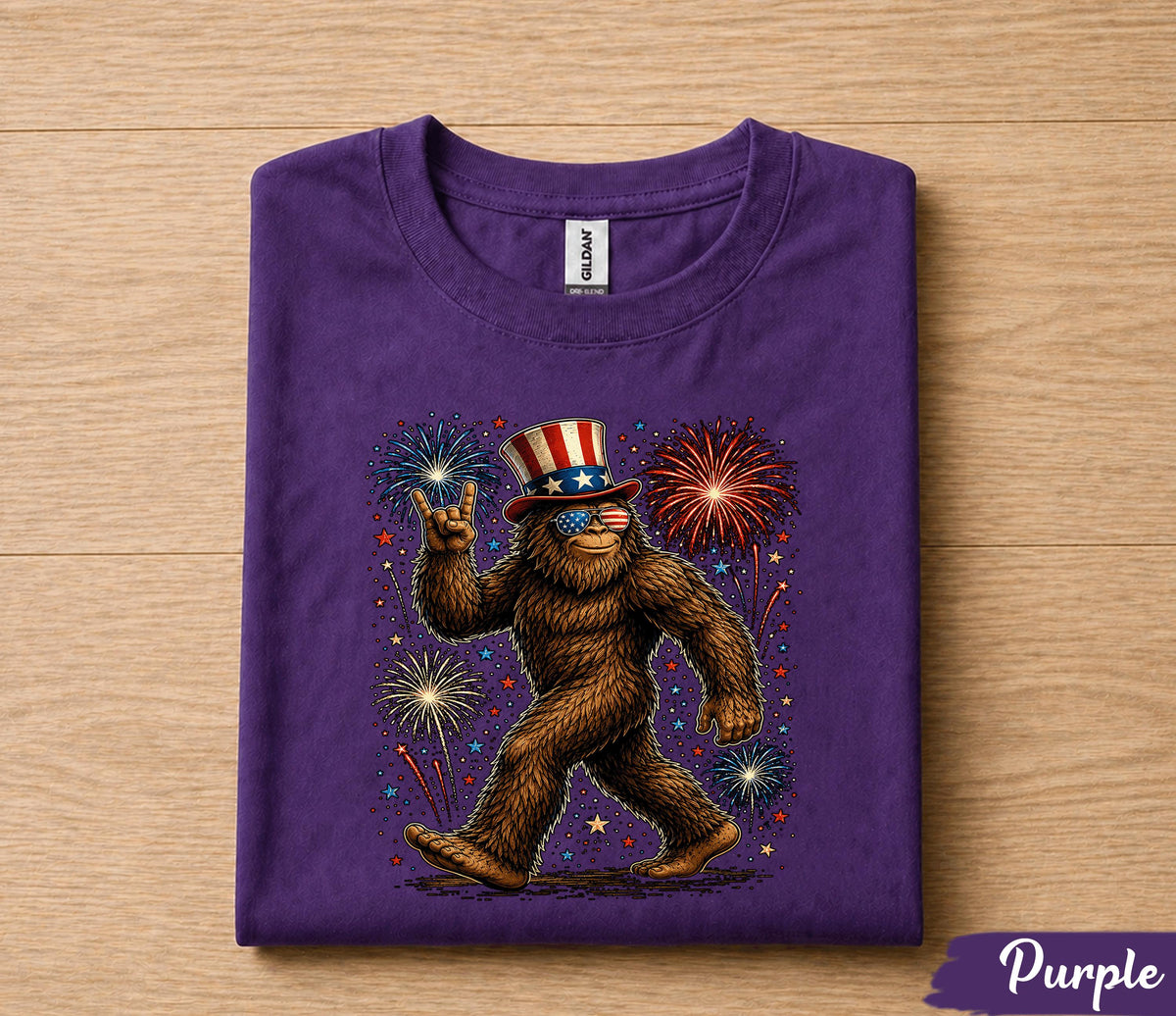 Patriotic Bigfoot 4th of July Shirt, Sasquatch Fireworks Tee, USA Independence Day Shirt, American Pride Bigfoot Gift Forth of July