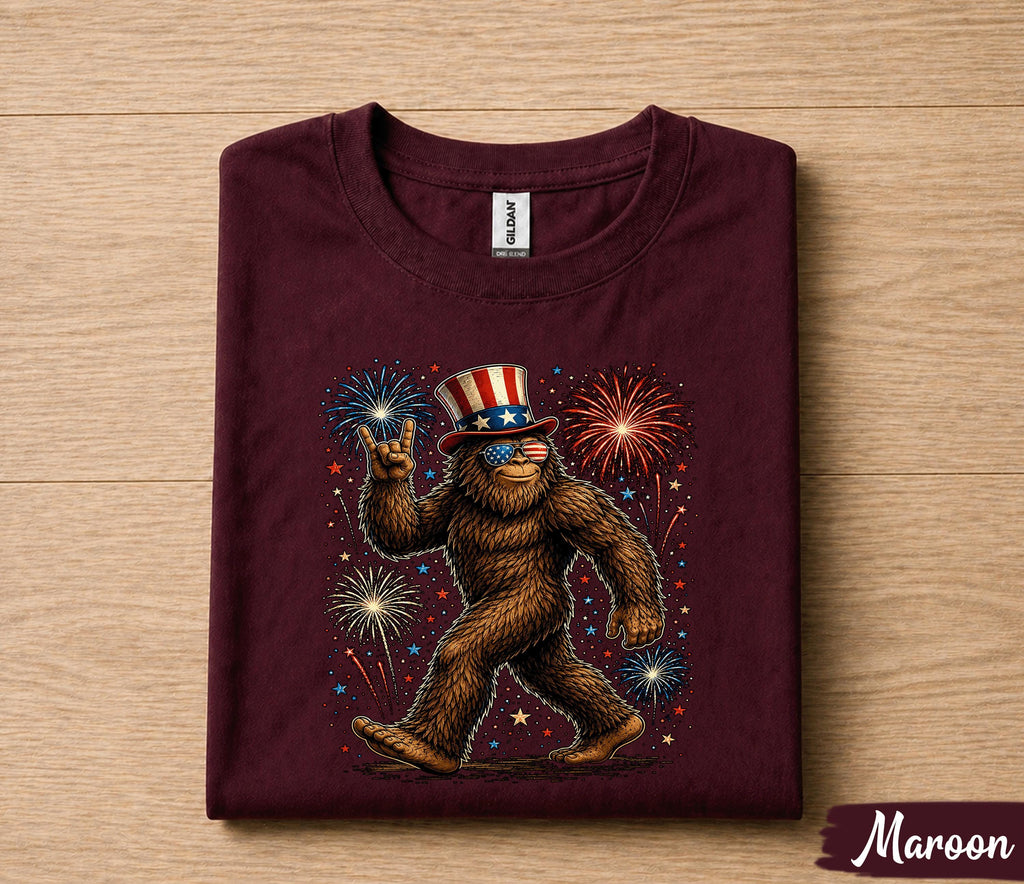 Patriotic Bigfoot 4th of July Shirt, Sasquatch Fireworks Tee, USA Independence Day Shirt, American Pride Bigfoot Gift Forth of July