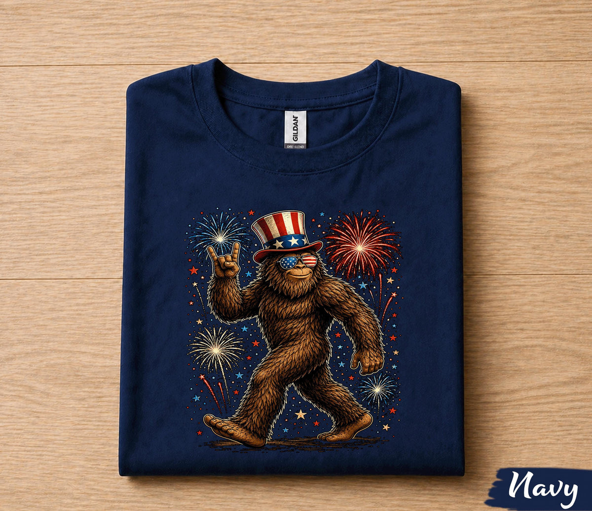 Patriotic Bigfoot 4th of July Shirt, Sasquatch Fireworks Tee, USA Independence Day Shirt, American Pride Bigfoot Gift Forth of July