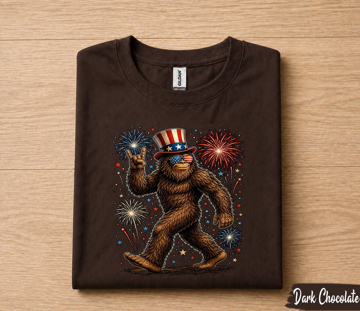 Patriotic Bigfoot 4th of July Shirt, Sasquatch Fireworks Tee, USA Independence Day Shirt, American Pride Bigfoot Gift Forth of July