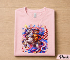 Patriotic Unicorn Cat 4th of July Shirt, Red White Blue Fireworks Tee, American Flag Kitty Unicorn Independence Day Gift Forth of July