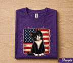 Patriotic Tuxedo Cat 4th of July Shirt, American Flag Cat Lover Tee, Cute Black White Kitty Independence Day Gift Forth of July