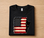 Patriotic Black Cat 4th of July Shirt, American Flag Cat Lover Tee