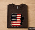 Patriotic Black Cat 4th of July Shirt, American Flag Cat Lover Tee, Cute Peeking Kitty Independence Day Gift, USA Pride Shirt Forth of July