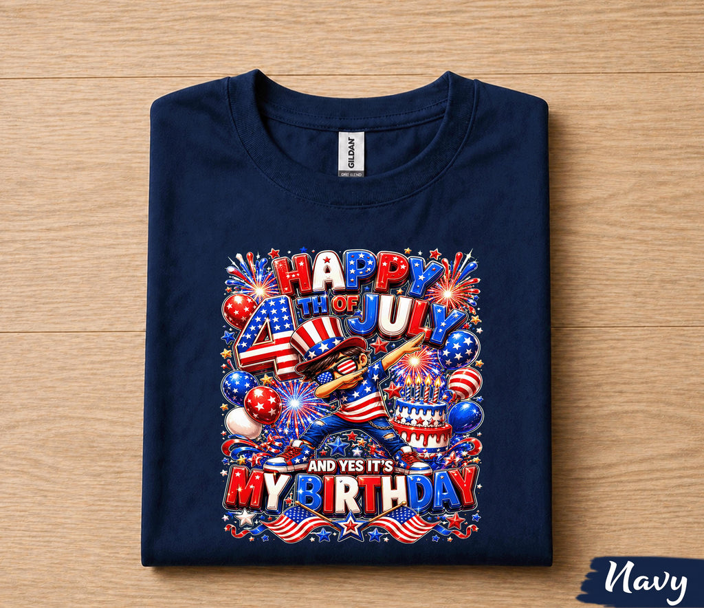 Happy 4th Of July And Yes It's My Birthday Shirt, Independence Day Birthday Tee, Patriotic Dabbing Kid USA Party Gift Forth of July