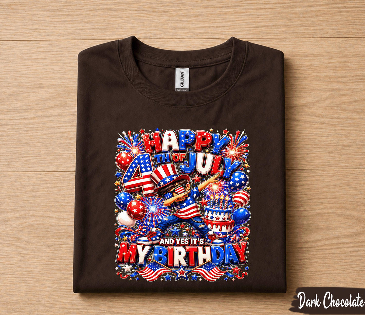 Happy 4th Of July And Yes It's My Birthday Shirt, Independence Day Birthday Tee, Patriotic Dabbing Kid USA Party Gift Forth of July
