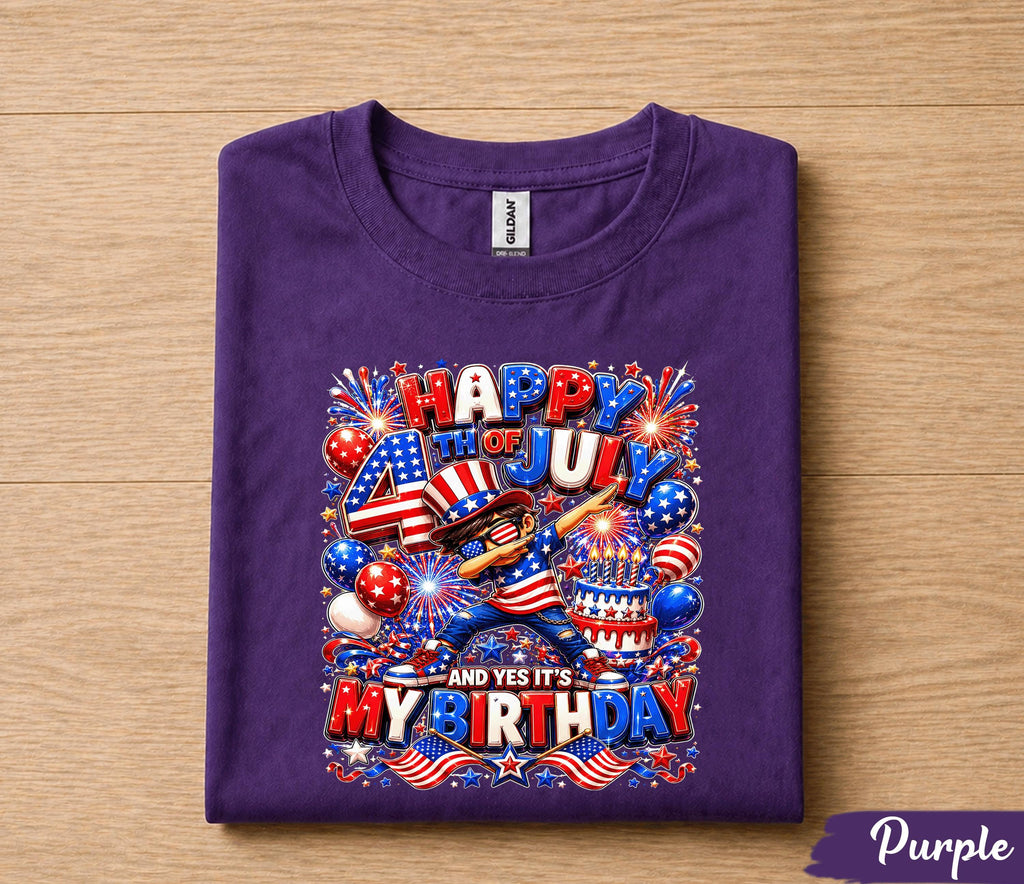 Happy 4th Of July And Yes It's My Birthday Shirt, Independence Day Birthday Tee, Patriotic Dabbing Kid USA Party Gift Forth of July
