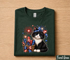 Cute Patriotic Kitten Shirt, 4th Of July Cat Lover Tee, Fireworks Cat Shirt, American Flag Kitty Independence Day Gift Forth of July