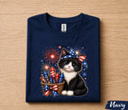 Cute Patriotic Kitten Shirt, 4th Of July Cat Lover Tee, Fireworks Cat Shirt, American Flag Kitty Independence Day Gift Forth of July