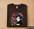 Cute Patriotic Kitten Shirt, 4th Of July Cat Lover Tee, Fireworks Cat Shirt, American Flag Kitty Independence Day Gift Forth of July