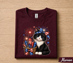 Cute Patriotic Kitten Shirt, 4th Of July Cat Lover Tee, Fireworks Cat Shirt, American Flag Kitty Independence Day Gift Forth of July