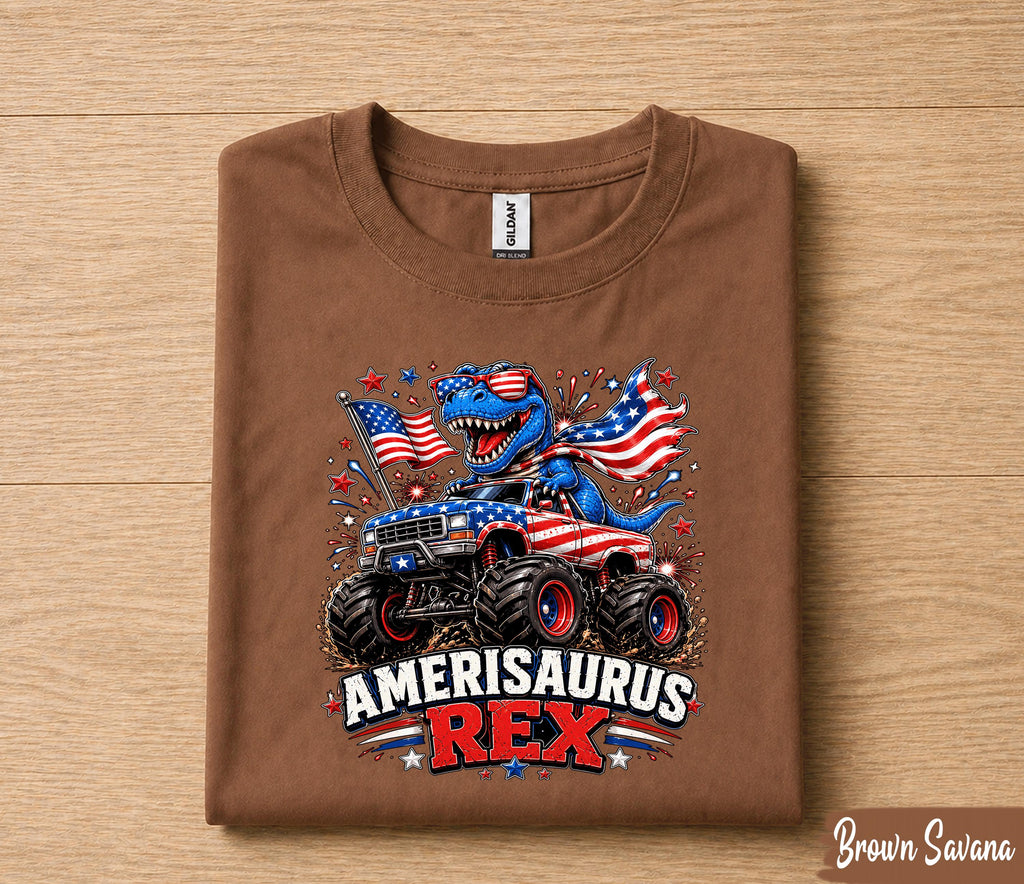 Amerisaurus Rex Shirt, Funny 4th Of July Dinosaur Monster Truck Tee, Patriotic T Rex American Flag USA Independence Day Gift Forth of July