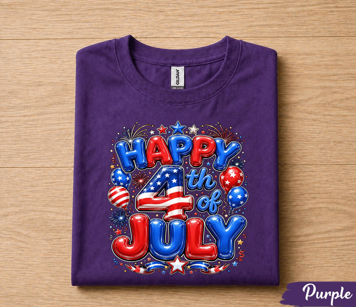 Happy 4th Of July Shirt, Patriotic Independence Tee, American Flag Fireworks Balloon USA Celebration Party Gift Men Women Forth of July Kids