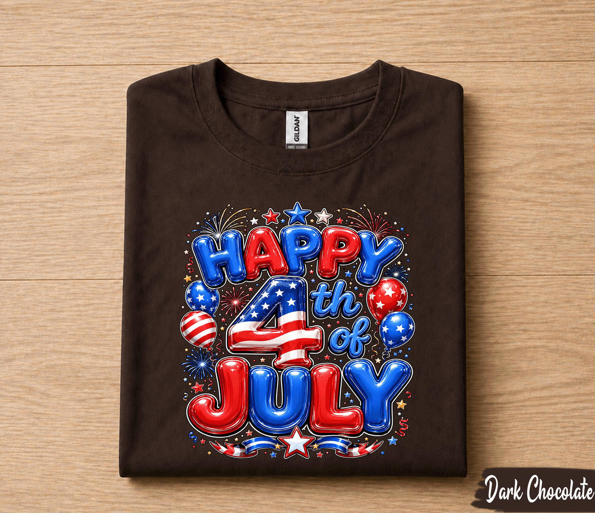 Happy 4th Of July Shirt, Patriotic Independence Tee, American Flag Fireworks Balloon USA Celebration Party Gift Men Women Forth of July Kids