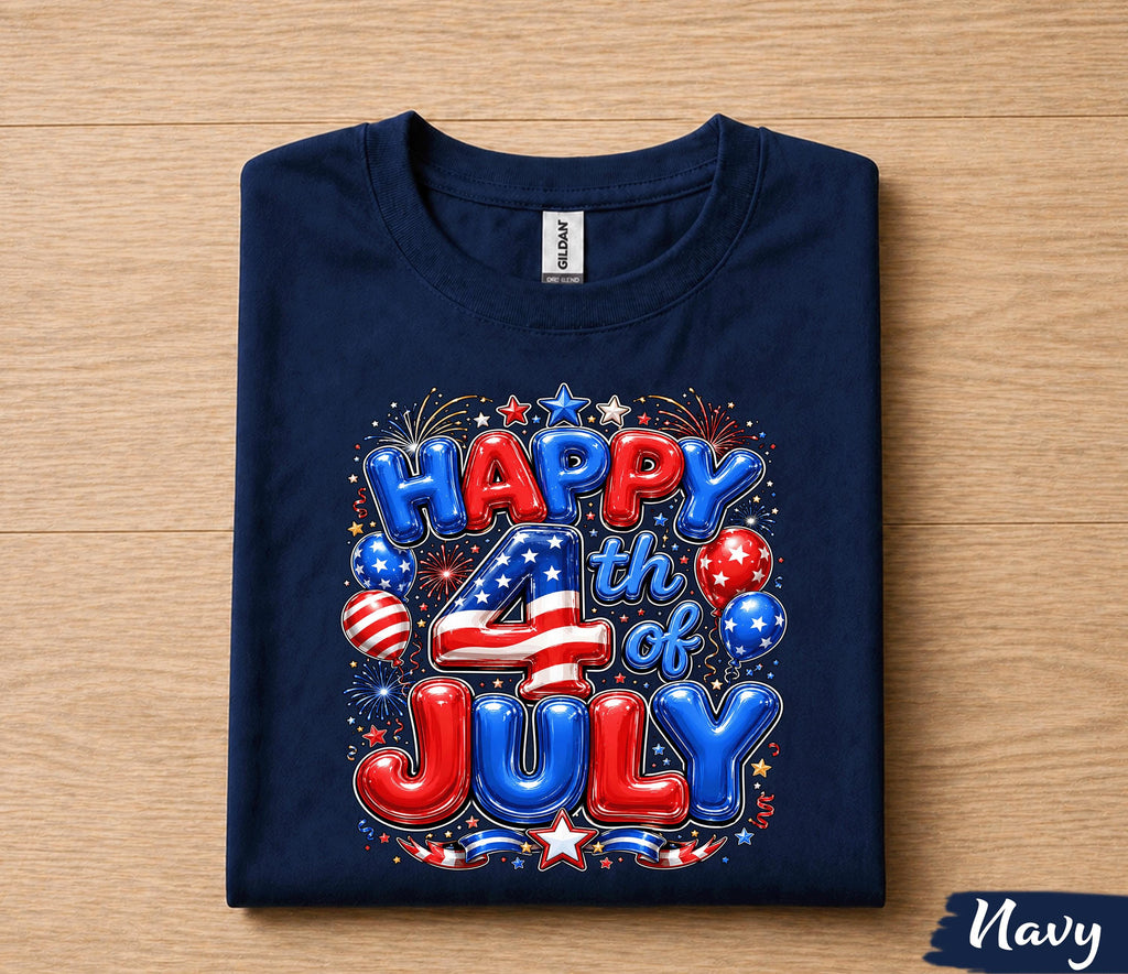 Happy 4th Of July Shirt, Patriotic Independence Tee, American Flag Fireworks Balloon USA Celebration Party Gift Men Women Forth of July Kids