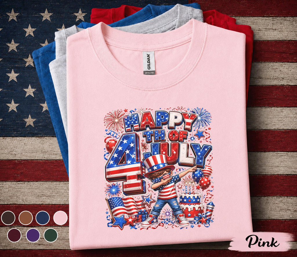 Happy 4th of July Shirt for Youth Kids, Patriotic Dabbing Boy Tee, Independence Day Fireworks Gifts, America Birthday Party Top