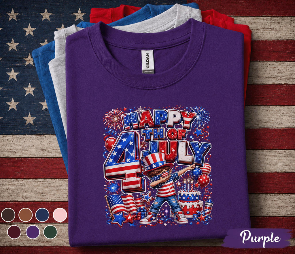Happy 4th of July Shirt for Youth Kids, Patriotic Dabbing Boy Tee, Independence Day Fireworks Gifts, America Birthday Party Top