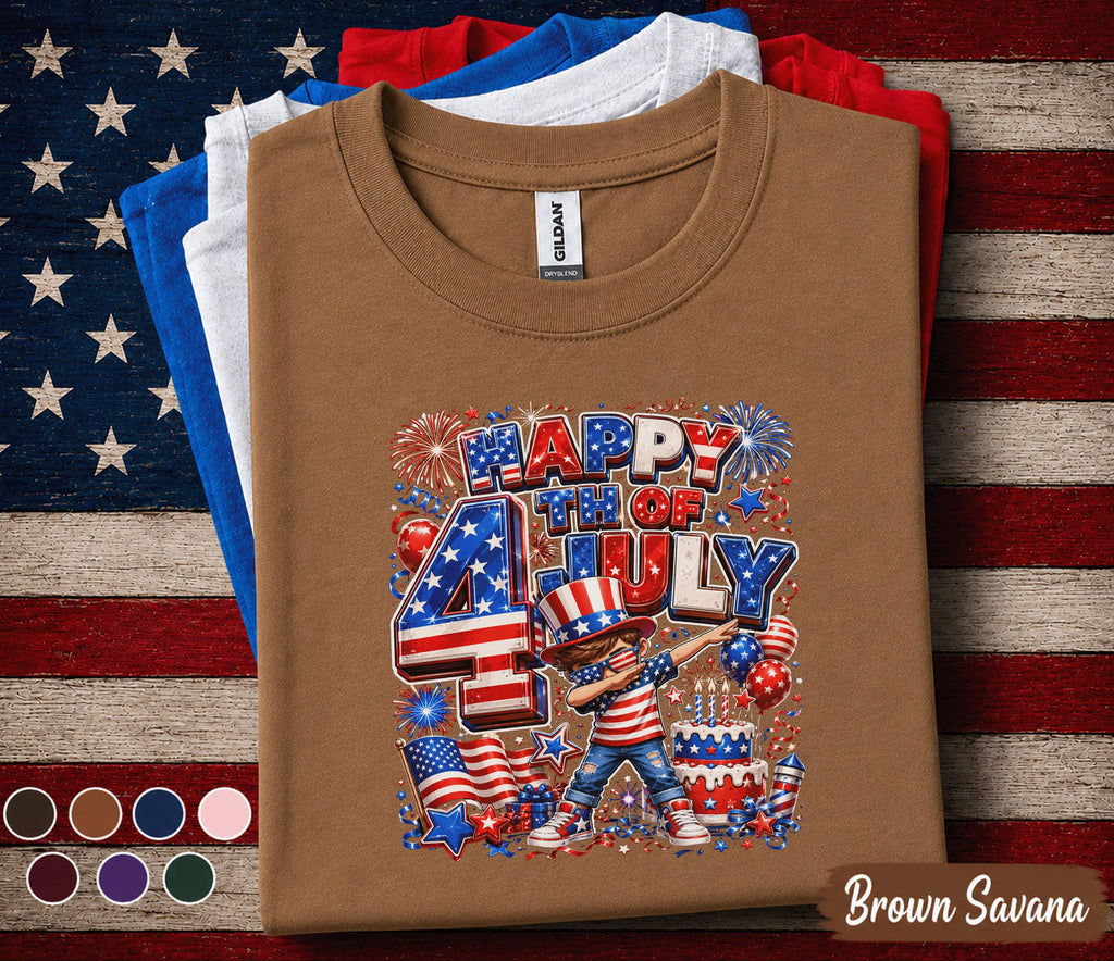 Happy 4th of July Shirt for Youth Kids, Patriotic Dabbing Boy Tee, Independence Day Fireworks Gifts, America Birthday Party Top