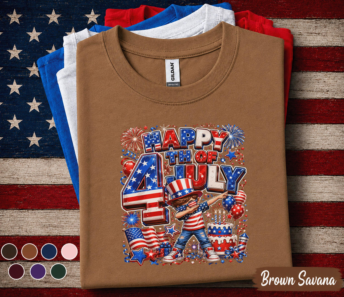 Happy 4th of July Shirt for Youth Kids, Patriotic Dabbing Boy Tee, Independence Day Fireworks Gifts, America Birthday Party Top