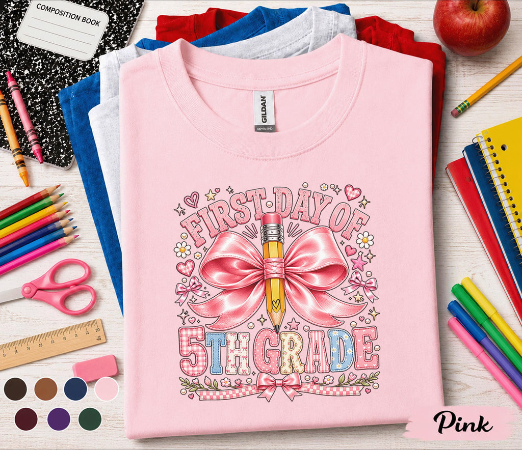 First Day of 5th Grade Shirt, Back to School Tee, Cute Fifth Grade Shirt, Girls School Outfit, Pink Pencil T-Shirt, First Day School Gift