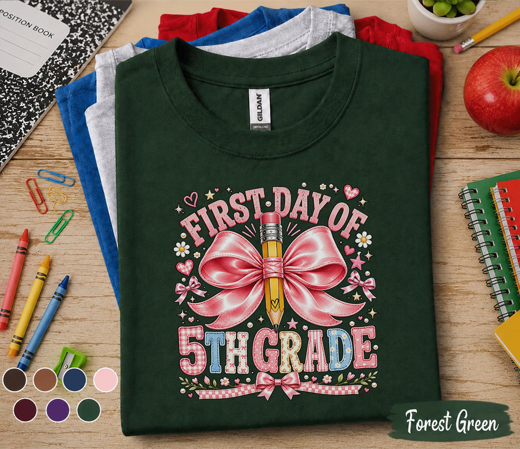 First Day of 5th Grade Shirt, Back to School Tee, Cute Fifth Grade Shirt, Girls School Outfit, Pink Pencil T-Shirt, First Day School Gift