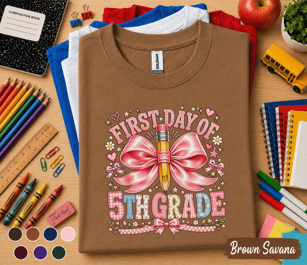 First Day of 5th Grade Shirt, Back to School Tee, Cute Fifth Grade Shirt, Girls School Outfit, Pink Pencil T-Shirt, First Day School Gift