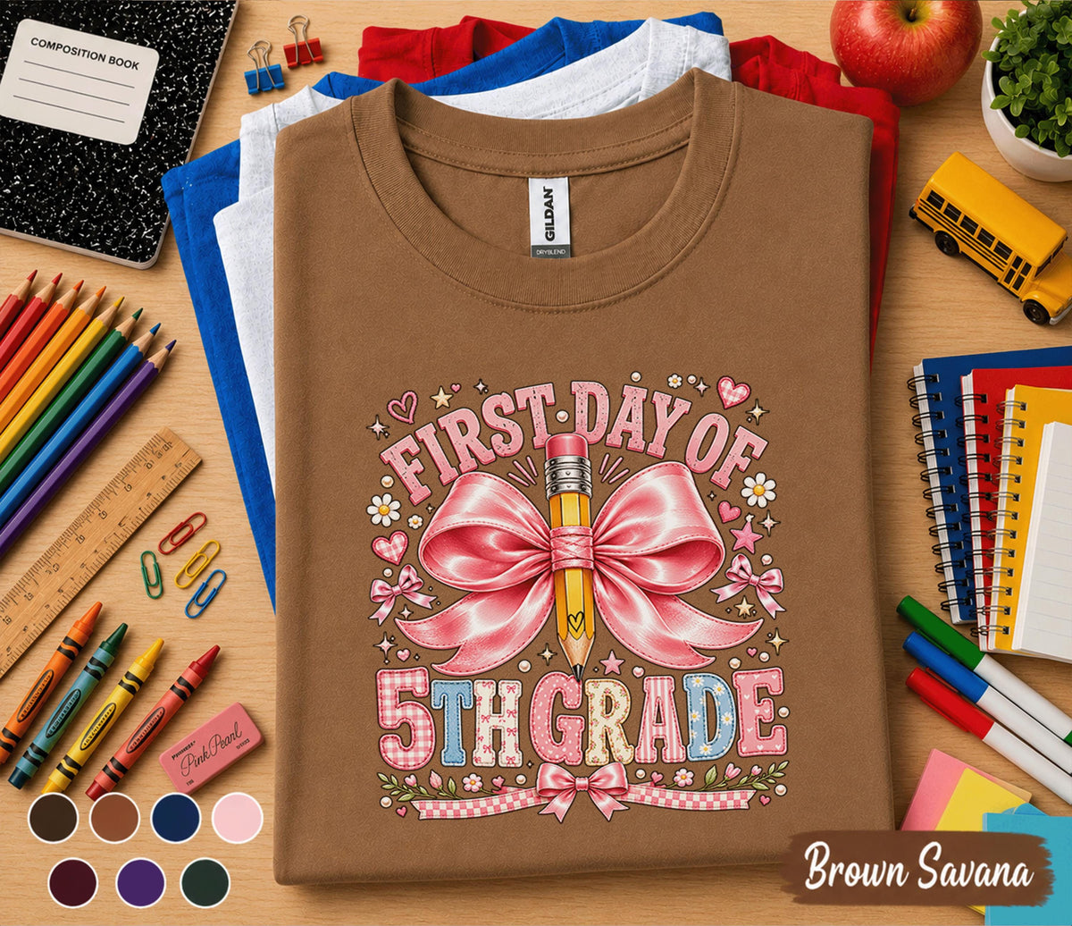First Day of 5th Grade Shirt, Back to School Tee, Cute Fifth Grade Shirt, Girls School Outfit, Pink Pencil T-Shirt, First Day School Gift