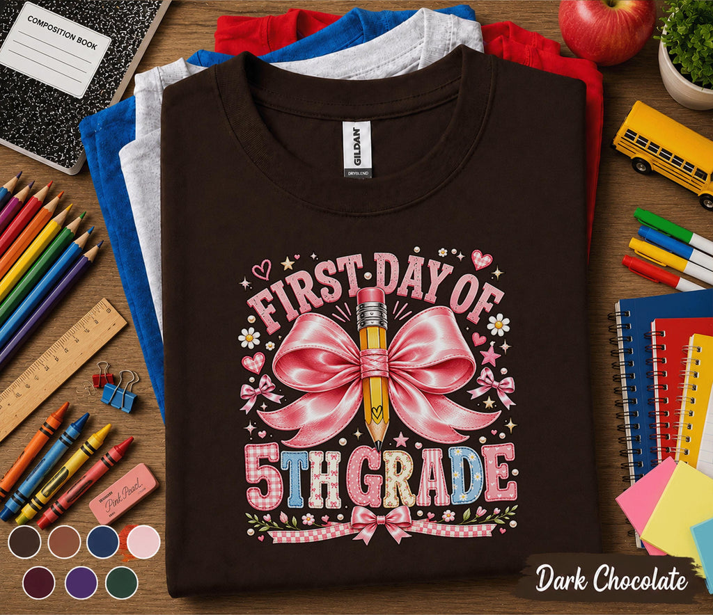 First Day of 5th Grade Shirt, Back to School Tee, Cute Fifth Grade Shirt, Girls School Outfit, Pink Pencil T-Shirt, First Day School Gift