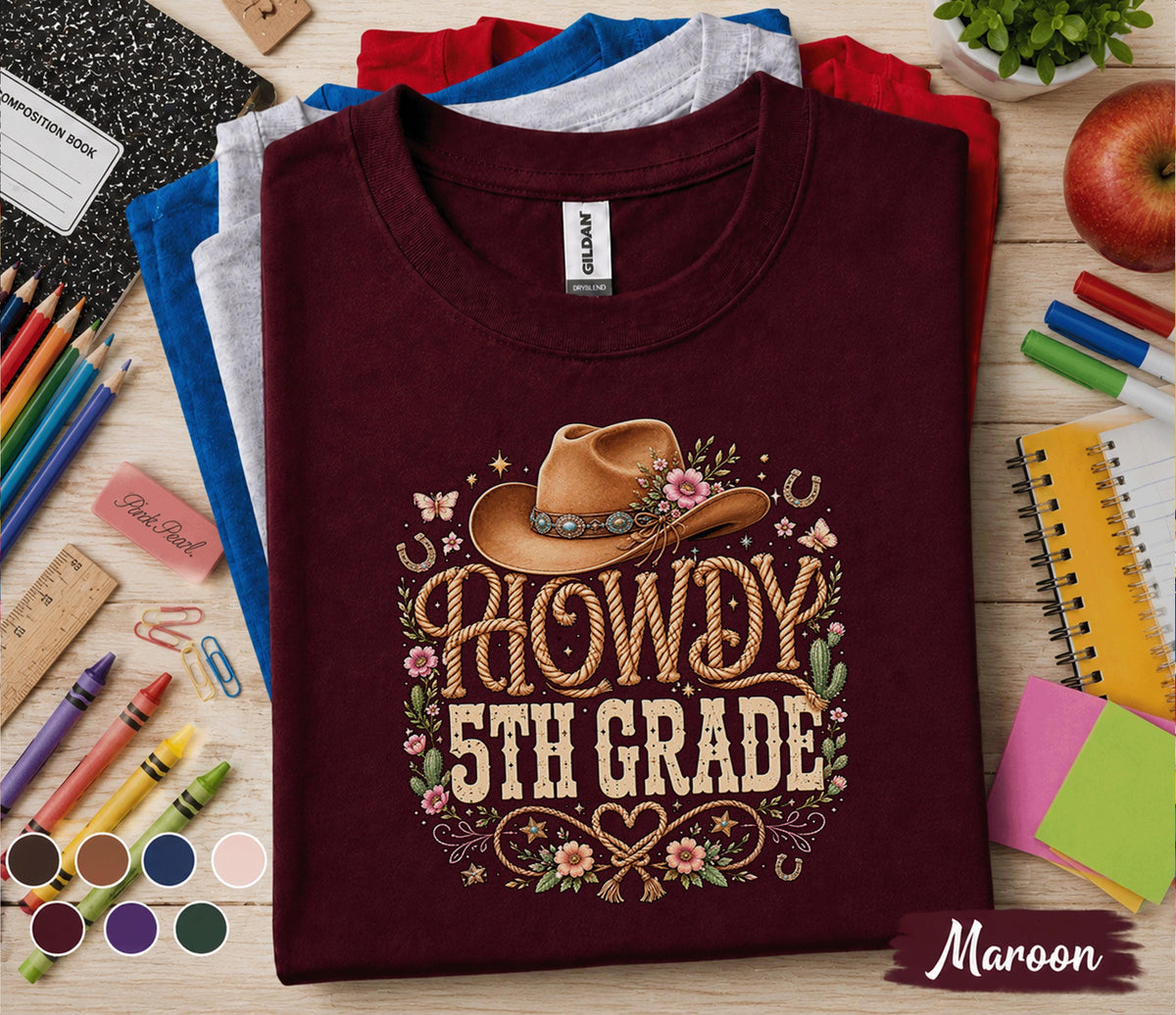 Howdy 5th Grade Shirt, Western Back to School Tee, Cowboy First Day of 5th Grade Shirt, Cute Cowgirl Shirt, Country School Outfit Gift Idea