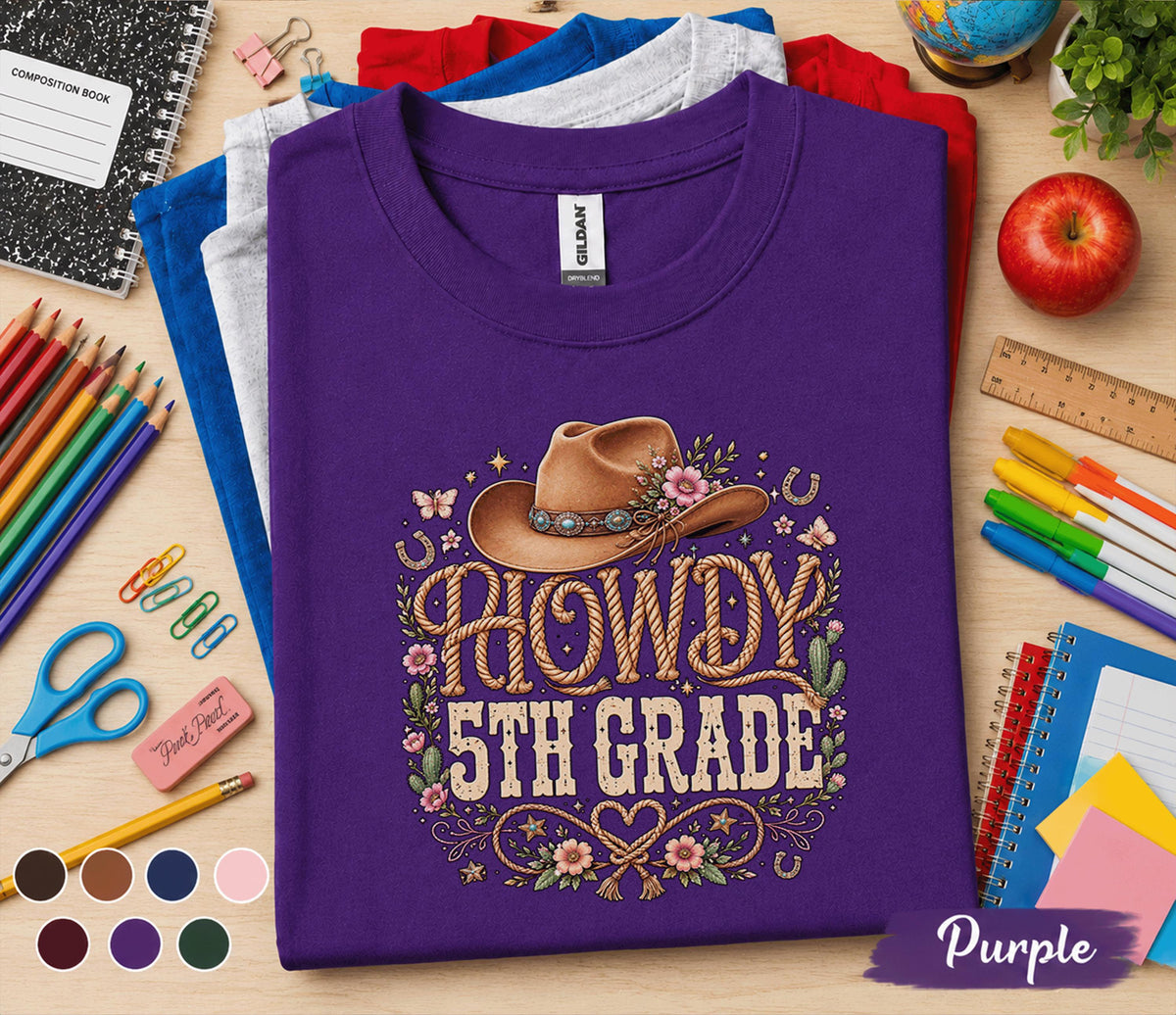 Howdy 5th Grade Shirt, Western Back to School Tee, Cowboy First Day of 5th Grade Shirt, Cute Cowgirl Shirt, Country School Outfit Gift Idea