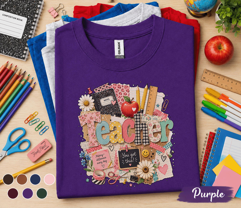 Teacher Shirt, Back to School Teacher Tee, Cute Classroom Shirt, Teacher Gift, Colorful School Supplies T-Shirt, Elementary Teacher Apparel