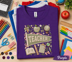Teacher Pennant Shirt, Cute Coquette Teacher Tee, Vintage School Aesthetic T-Shirt, Floral Classroom Apparel, Back to School Teacher Gift