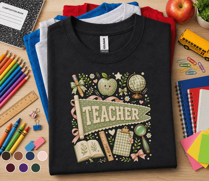 Teacher Pennant Shirt, Cute Coquette Teacher Tee