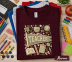 Teacher Pennant Shirt, Cute Coquette Teacher Tee, Vintage School Aesthetic T-Shirt, Floral Classroom Apparel, Back to School Teacher Gift