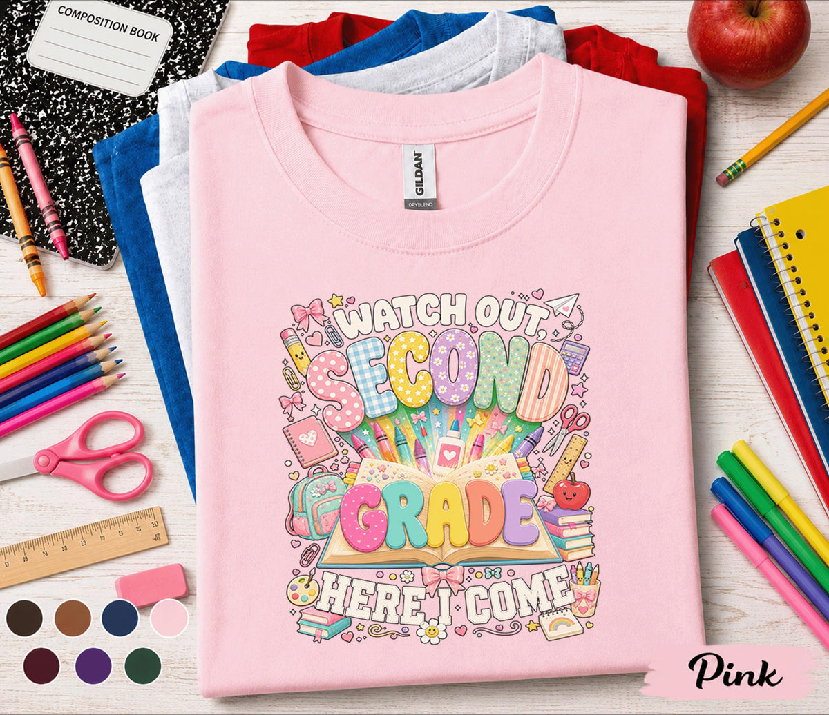Watch Out Second Grade Here I Come Shirt, Second Grade Back to School Tee, First Day of School Teacher Student Shirt