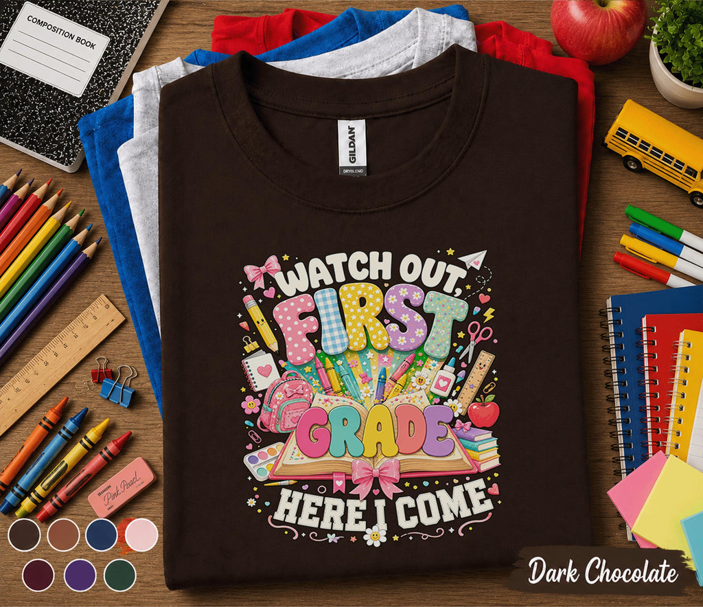 Watch Out First Grade Here I Come Shirt, First Grade Back to School Tee, First Day of School T-Shirt, Cute Student Gift