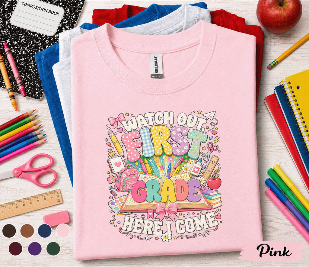 Watch Out First Grade Here I Come Shirt, First Grade Back to School Tee, First Day of School T-Shirt, Cute Student Gift