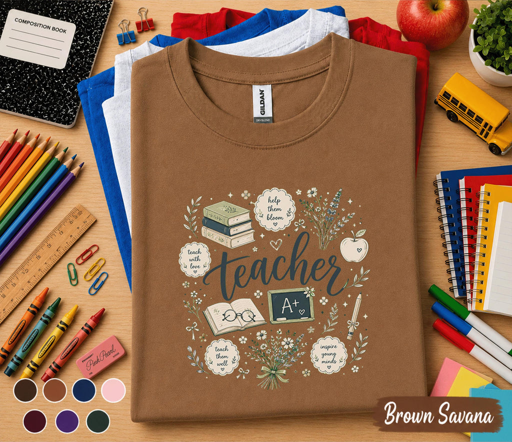 Teacher Floral Shirt, Back to School Teacher Tee, Classroom T-Shirt, Cute Teacher Gift, Teach With Love School Apparel Educator Gift Idea
