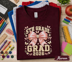 5th Grade Grad 2026 Shirt, Cute Pink Bow Graduation Tee, Back to School Fifth Grade Graduate Gift, Coquette Student Graduation Shirt Girls