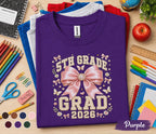 5th Grade Grad 2026 Shirt, Cute Pink Bow Graduation Tee, Back to School Fifth Grade Graduate Gift, Coquette Student Graduation Shirt Girls