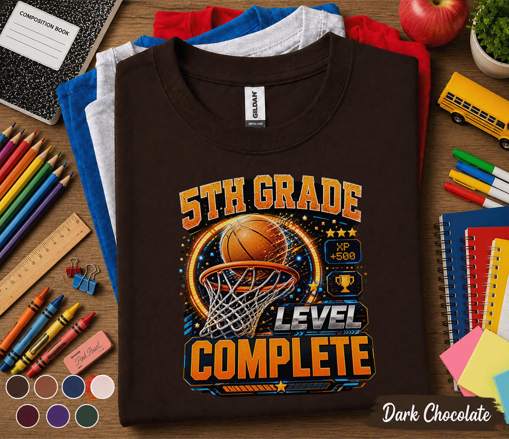 5th Grade Level Complete Basketball Shirt, Gamer Back to School Tee, Fifth Grade Student Gift, First Day of School Basketball Gamer Shirt