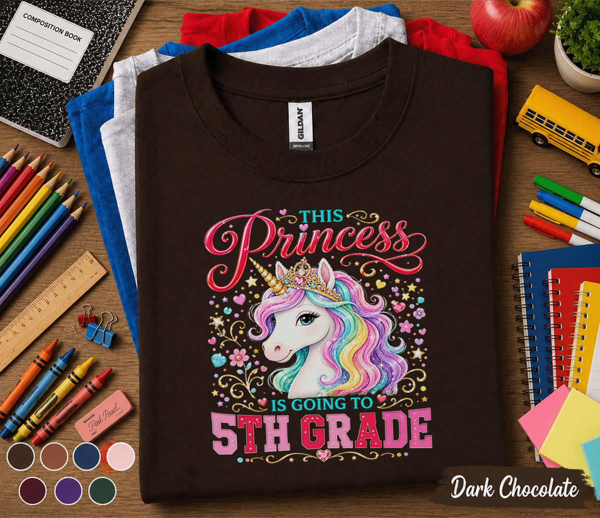 This Princess Is Going to 5th Grade Shirt, Unicorn Back to School Tee, First Day of Fifth Grade Girl Gift, Rainbow Unicorn Student Outfit