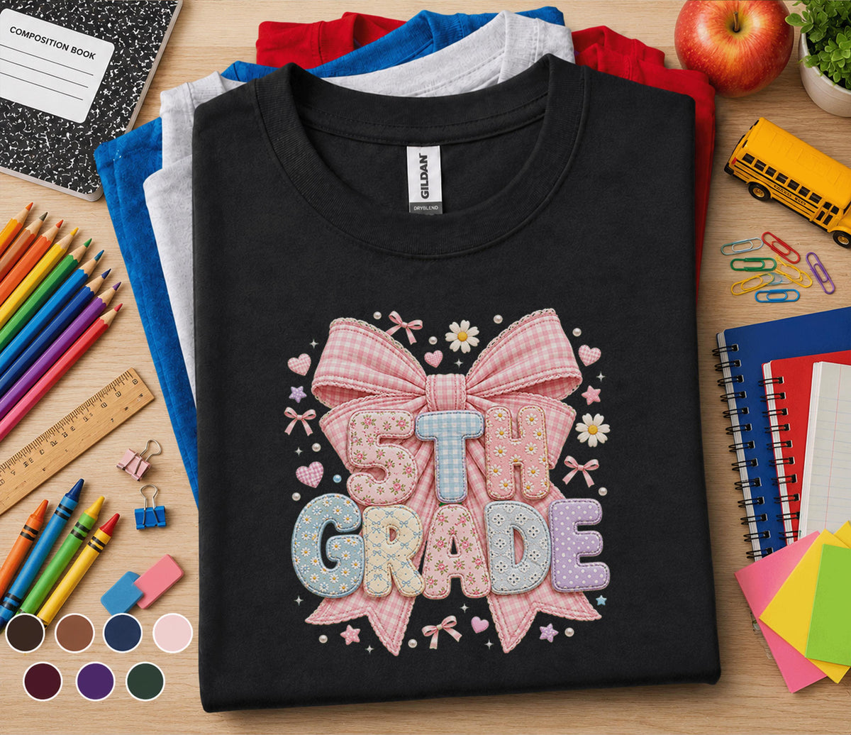 5th Grade Bow Shirt, Cute Coquette Back to School Tee