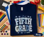 Fifth Grade Shirt, Blue Floral Patchwork Back to School Tee, Cute 5th Grade Student Gift, First Day of School Floral Lettering Shirt