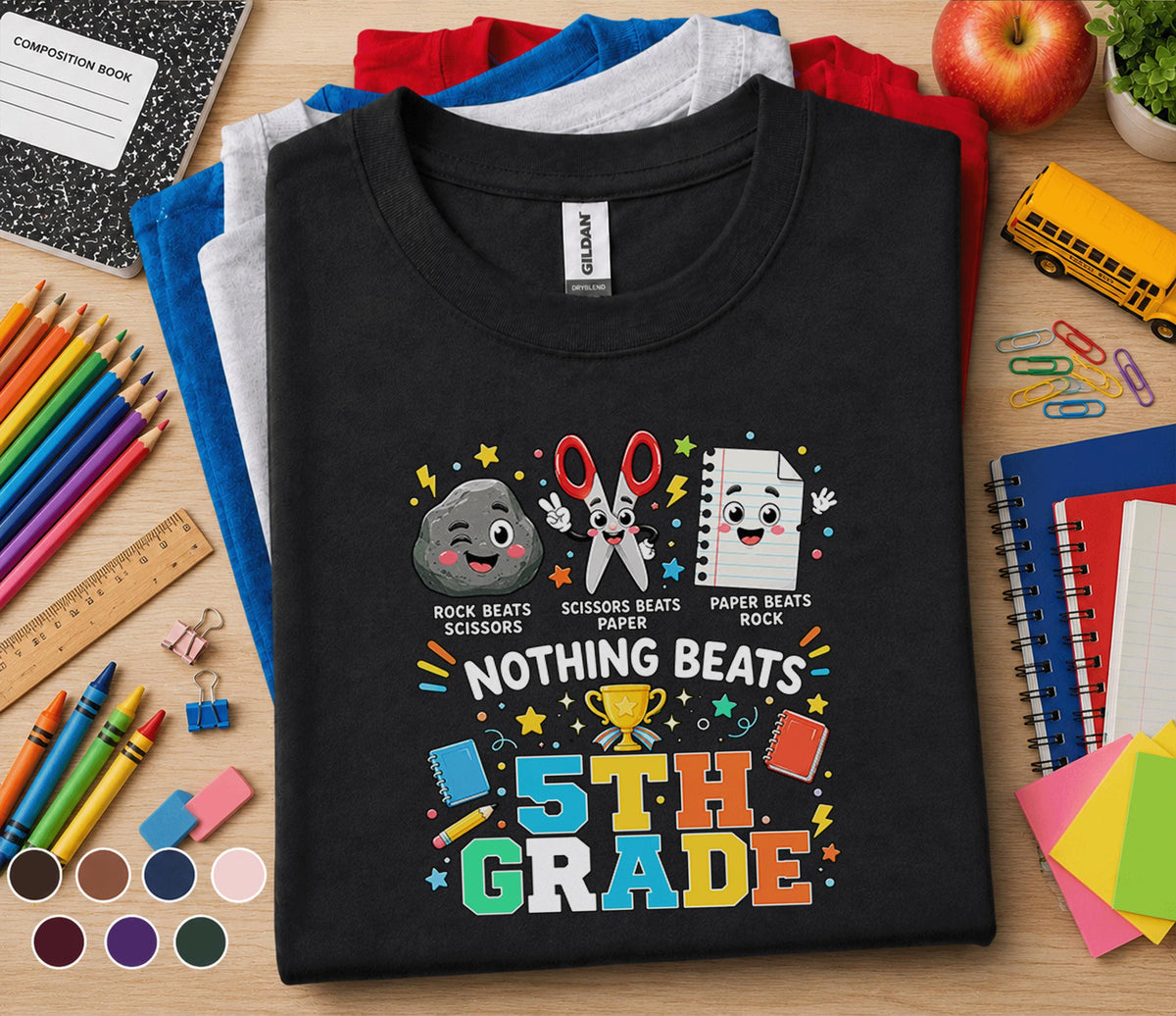 Nothing Beats 5th Grade Shirt, Rock Paper Scissors Back to School Tee
