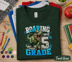 Roaring Into 5th Grade Shirt, Dinosaur Back to School Tee, Cool T-Rex First Day of School Shirt, Fifth Grade Student Gift, Boys Dino Outfit