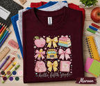 Hello Fifth Grade Shirt, Cute Coquette Back to School Tee, Pink Bow School Bus Apple Backpack, First Day of 5th Grade Student Gift Shirt