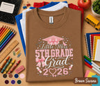 Little Miss 5th Grade Grad 2026 Shirt, Pink Bow Graduation Cap Tee, Elementary School Graduate Gift, Coquette Fifth Grade Graduation Shirt