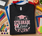 Little Miss 5th Grade Grad 2026 Shirt, Pink Bow Graduation Cap Tee