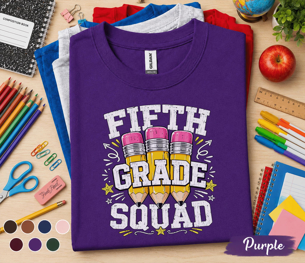 Fifth Grade Squad Shirt, 5th Grade Back to School Tee, Cute Pencil School Shirt, First Day of 5th Grade Shirt, Elementary Student Gift